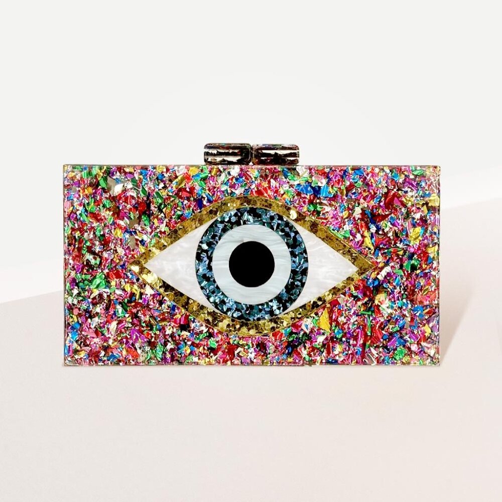 Glittered Rainbow Evil Eye Clutch Crossbody Bag with Removeable Chain BRAND NEW